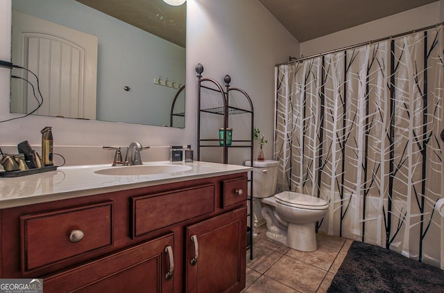 full bathroom featuring vanity, tile patterned flooring, toilet, and shower / bath combination with curtain