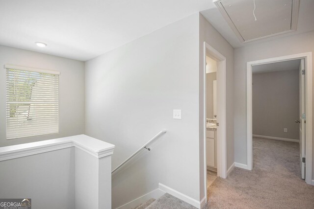 458 Ajo Way, Dallas, GA 30157 - stairway with attic access and carpet