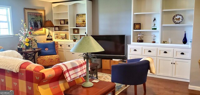 762 Old Mcleod Bridge Rd, Adrian, GA 31002 - sitting room featuring wood finished floors and built in shelves