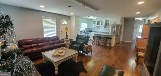 762 Old Mcleod Bridge Rd, Adrian, GA 31002 - living room featuring dark wood-type flooring, recessed lighting, and baseboards