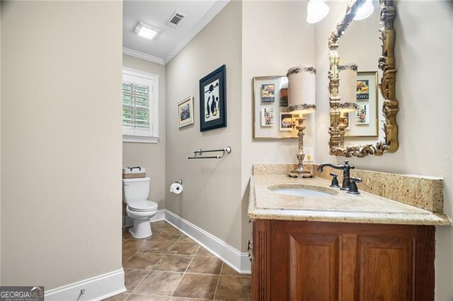 15 Sconti Knoll Dr, Jasper, GA 30143 - bathroom featuring toilet, ornamental molding, baseboards, tile patterned floors, and vanity