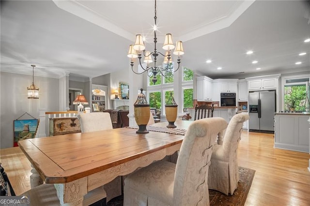 15 Sconti Knoll Dr, Jasper, GA 30143 - dining room featuring a chandelier, light wood-style floors, recessed lighting, and crown molding