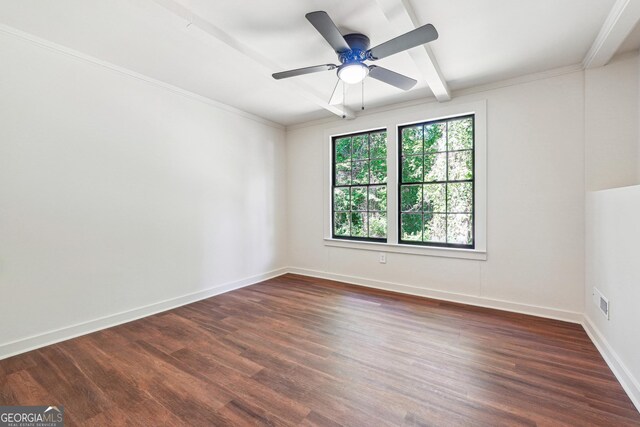 3708 Canadian Way, Tucker, GA 30084 - unfurnished room featuring dark wood-type flooring, a ceiling fan, baseboards, and beam ceiling
