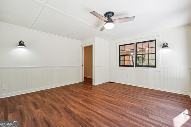 3708 Canadian Way, Tucker, GA 30084 - unfurnished room featuring wood finished floors, a wainscoted wall, ceiling fan, and baseboards