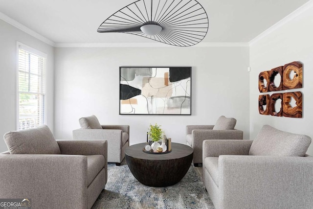 sitting room with ornamental molding