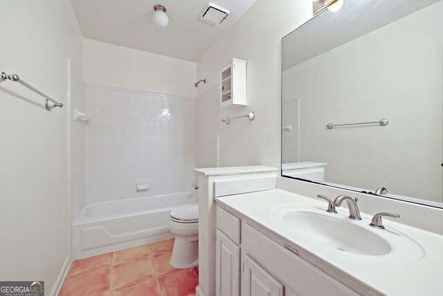 full bathroom featuring toilet, tile patterned flooring, shower / washtub combination, and vanity
