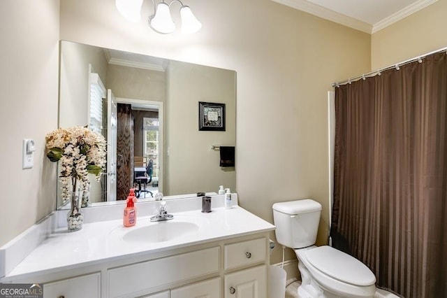 7511 Biltmore Ln, Douglasville, GA 30135 - full bathroom with toilet, crown molding, vanity, and a chandelier