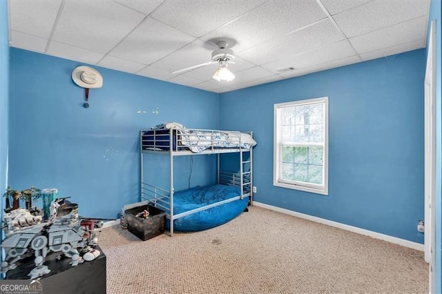 10 Bayberry Ct, Acworth, GA 30101 - bedroom featuring carpet, a paneled ceiling, baseboards, and ceiling fan