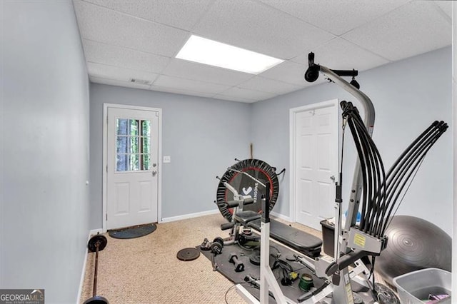 10 Bayberry Ct, Acworth, GA 30101 - workout area with a paneled ceiling, carpet, and baseboards