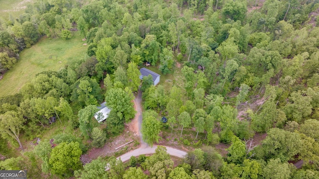 aerial overview of property's location with a heavily wooded area