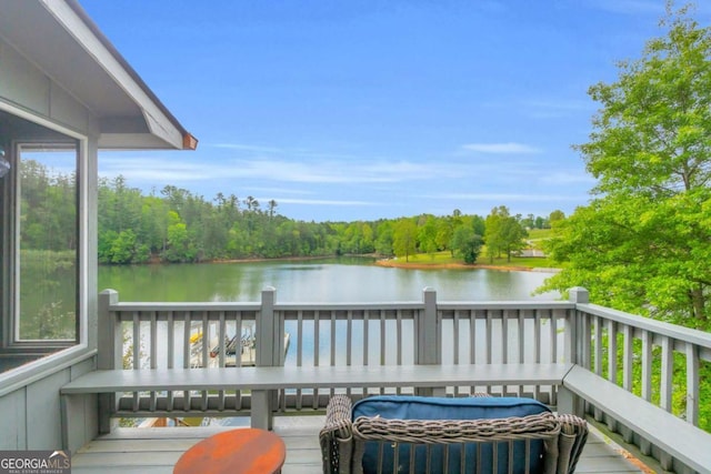 deck with a water view