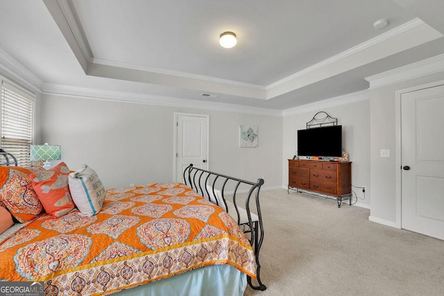 4050 Pleasant Woods Dr, Cumming, GA 30028 - carpeted bedroom with a raised ceiling, crown molding, and baseboards