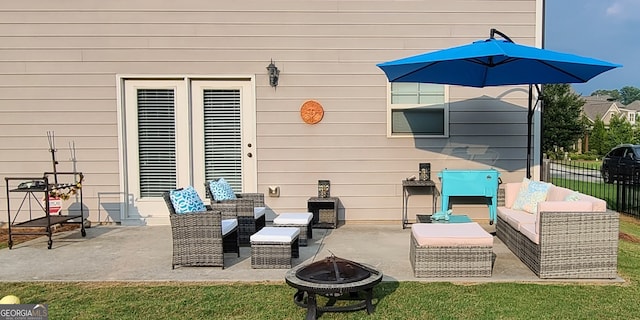 4050 Pleasant Woods Dr, Cumming, GA 30028 - view of patio featuring an outdoor living space with a fire pit