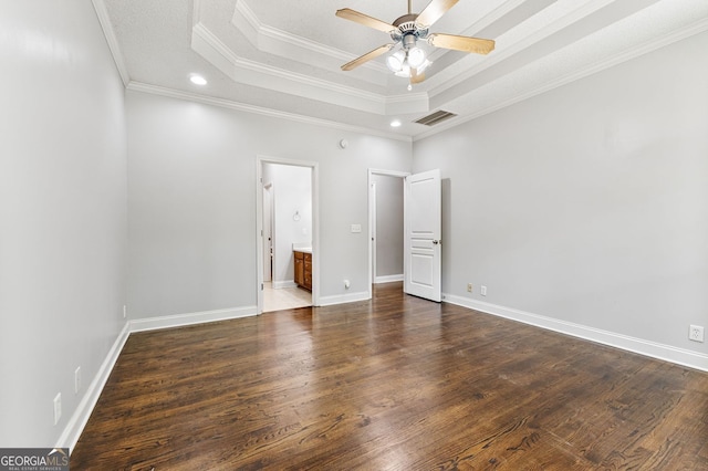 84 Creekside Ct, Zebulon, GA 30295 - unfurnished bedroom featuring ornamental molding, a tray ceiling, wood finished floors, recessed lighting, and baseboards