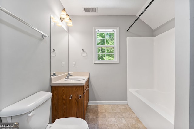 84 Creekside Ct, Zebulon, GA 30295 - full bath with toilet, vanity,  shower combination, baseboards, and stone finish flooring