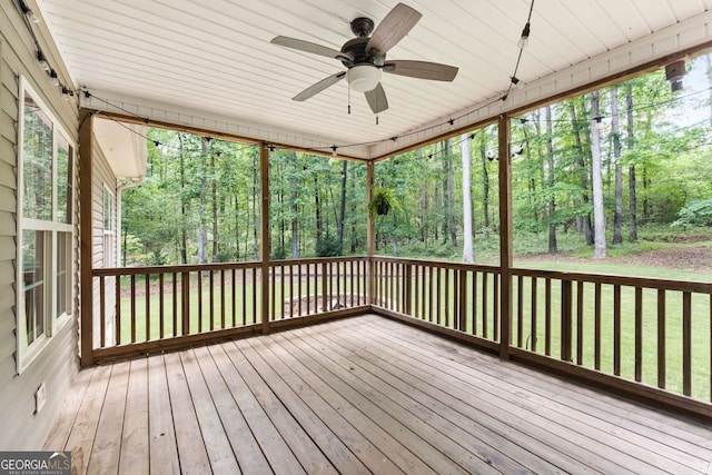84 Creekside Ct, Zebulon, GA 30295 - wooden terrace featuring a ceiling fan and a lawn