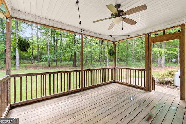 84 Creekside Ct, Zebulon, GA 30295 - wooden terrace featuring a ceiling fan and a yard