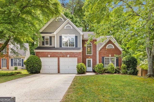 view of front of property with driveway, brick siding, and an attached garage