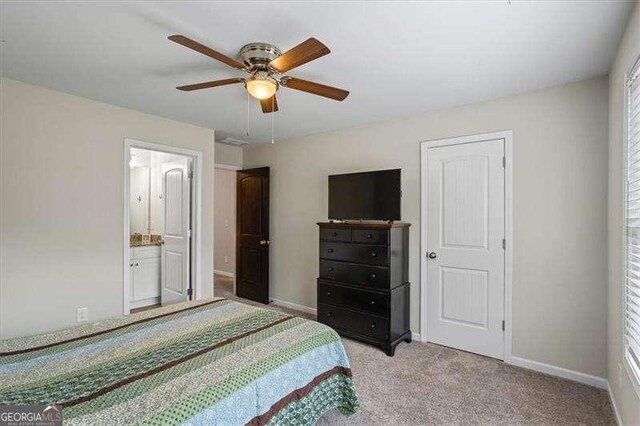 380 Longwood Pl, Dallas, GA 30132 - bedroom featuring carpet flooring, baseboards, a ceiling fan, and ensuite bathroom