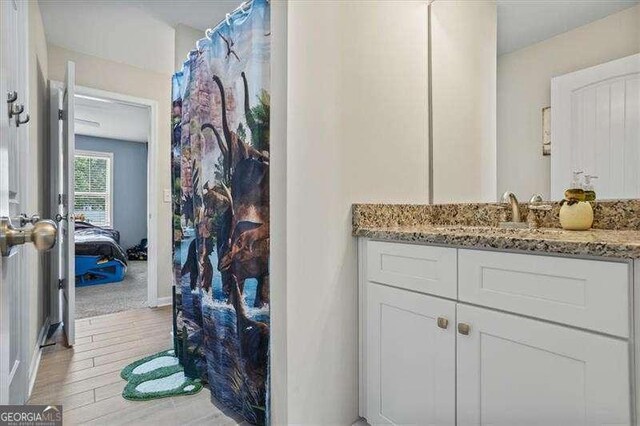 380 Longwood Pl, Dallas, GA 30132 - bathroom featuring vanity, wood finished floors, and curtained shower