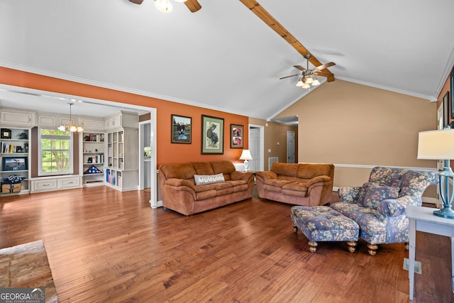 233 Clark Rd, Midville, GA 30441 - living area with a ceiling fan, wood finished floors, crown molding, and a chandelier