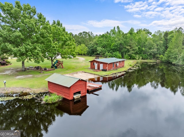 233 Clark Rd, Midville, GA 30441 - dock featuring a water view, a yard, and a view of trees