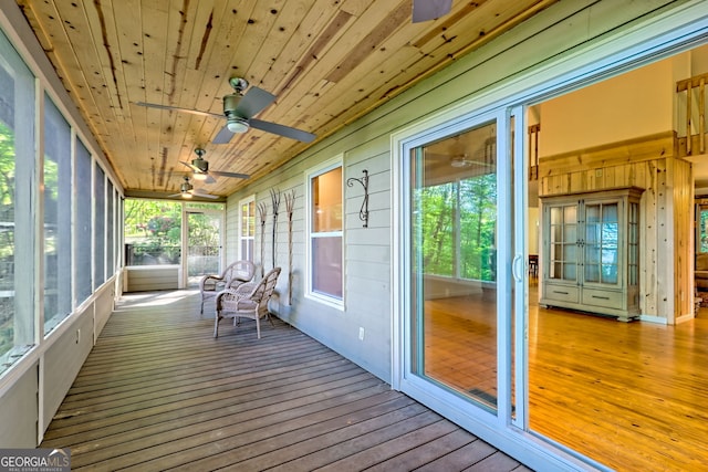 sunroom featuring a ceiling fan and plenty of natural light