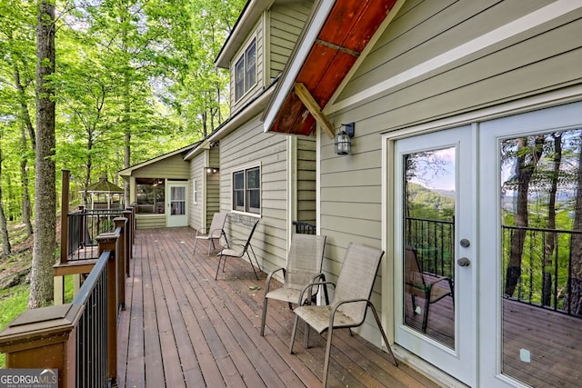 wooden terrace with french doors