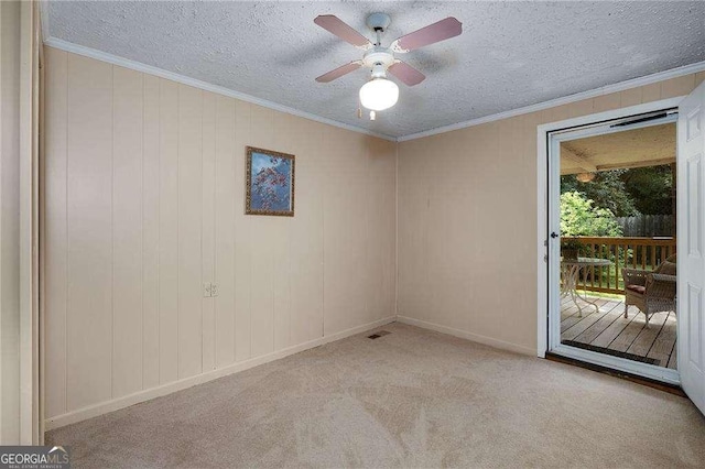 413 New Town Rd NE, Calhoun, GA 30701 - carpeted empty room with a textured ceiling, ceiling fan, crown molding, and baseboards