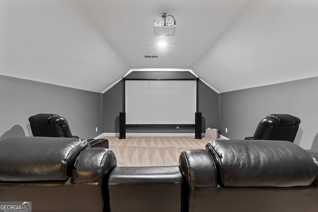 58 Gables Way, Newnan, GA 30265 - cinema with vaulted ceiling, baseboards, and carpet