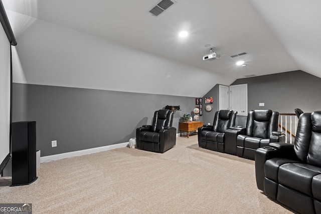 58 Gables Way, Newnan, GA 30265 - cinema room with carpet, lofted ceiling, and baseboards