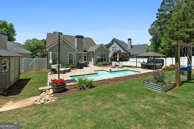 58 Gables Way, Newnan, GA 30265 - view of pool featuring a hot tub, a patio area, and a gazebo