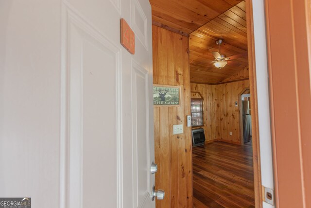 43 Tip Top Cir, Cleveland, GA 30528 - hallway with wooden ceiling, wood finished floors, lofted ceiling, and wood walls