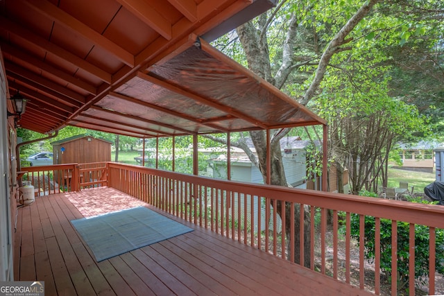 43 Tip Top Cir, Cleveland, GA 30528 - wooden deck featuring a shed and an outbuilding