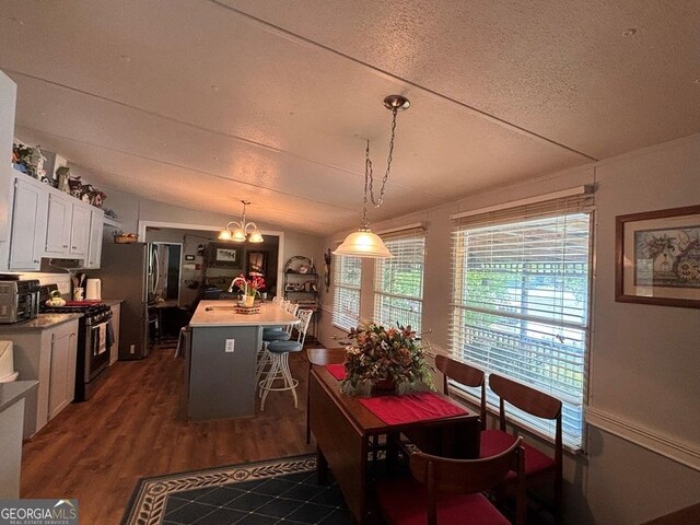 317 Cedar Dr NW, Sparta, GA 31087 - dining room with dark wood-style flooring, a chandelier, and a textured ceiling