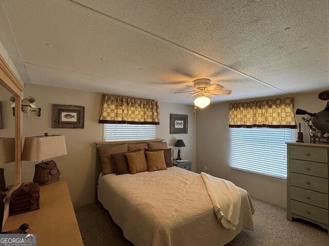 317 Cedar Dr NW, Sparta, GA 31087 - carpeted bedroom featuring multiple windows, a ceiling fan, and a textured ceiling