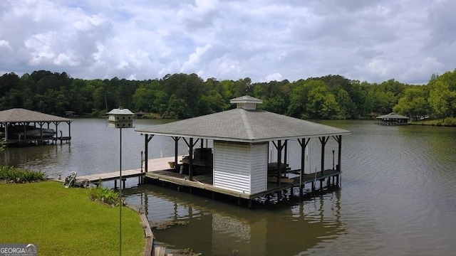 317 Cedar Dr NW, Sparta, GA 31087 - dock with boat lift, a forest view, and a water view