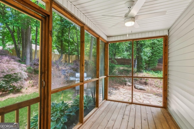 7675 Rose Ln, Cumming, GA 30040 - unfurnished sunroom with a ceiling fan and healthy amount of natural light
