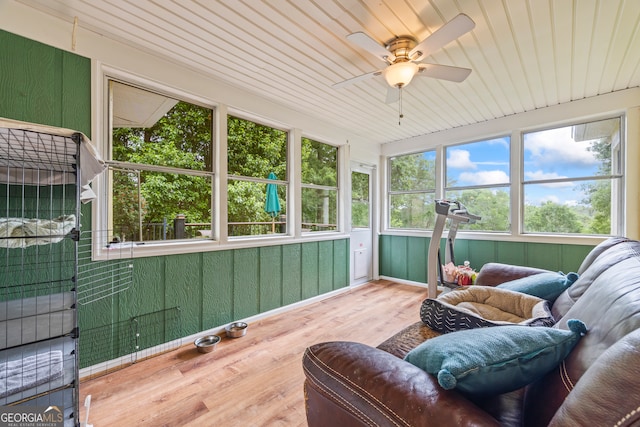 sunroom / solarium with wood finished floors and wooden ceiling