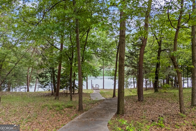 surrounding community featuring a water view