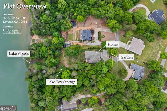 aerial view of property's location featuring property parcel outlined