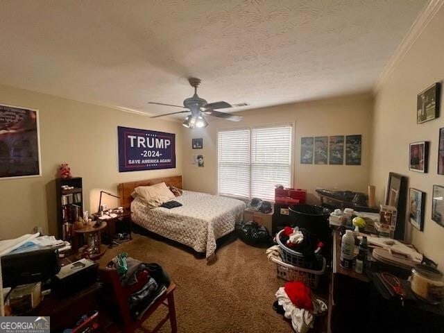 118 High Ridge Ln, Dahlonega, GA 30533 - carpeted bedroom with ornamental molding and a ceiling fan