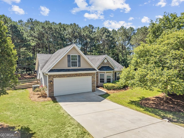 108 Wortham Dr, Buckhead, GA 30625 - craftsman-style house featuring stone siding, driveway, a front yard, and central AC