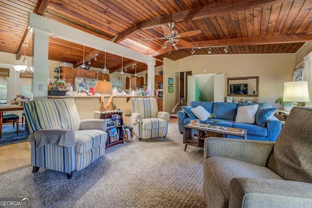 3449 Archwood Dr, Doraville, GA 30340 - living room with wooden ceiling, ceiling fan, a chandelier, light wood-type flooring, and plenty of natural light