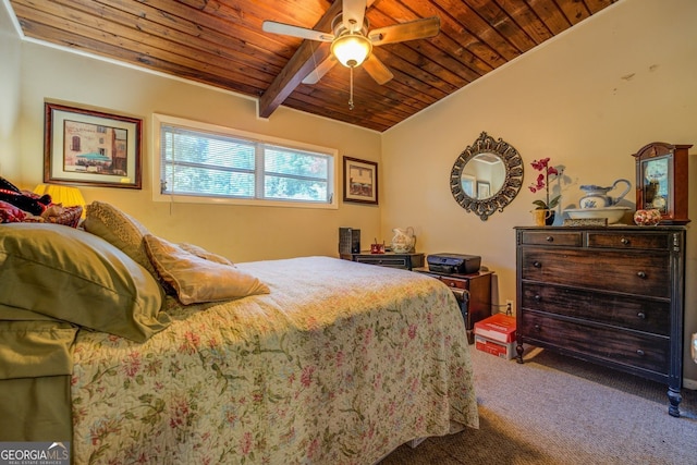 3449 Archwood Dr, Doraville, GA 30340 - carpeted bedroom with wooden ceiling, beamed ceiling, and a ceiling fan