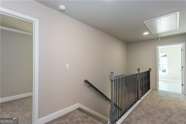 3352 Landings S Dr, Atlanta, GA 30331 - stairs with attic access, carpet, recessed lighting, and baseboards