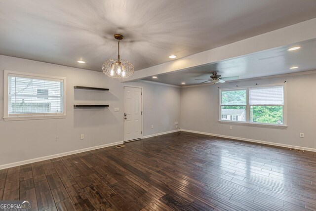 947 Rebel Forest Dr, Atlanta, GA 30315 - spare room with ceiling fan, dark wood-type flooring, baseboards, and recessed lighting