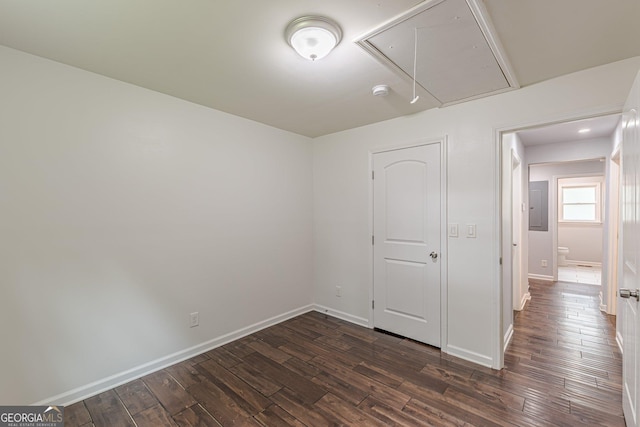 947 Rebel Forest Dr, Atlanta, GA 30315 - spare room with attic access, dark wood-style floors, baseboards, and electric panel