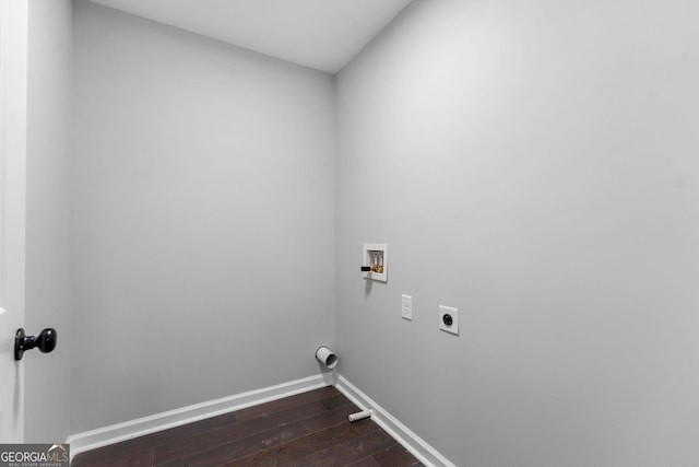 985 Columbia Dr, Decatur, GA 30030 - washroom with hookup for an electric dryer, dark wood-style floors, hookup for a washing machine, and baseboards