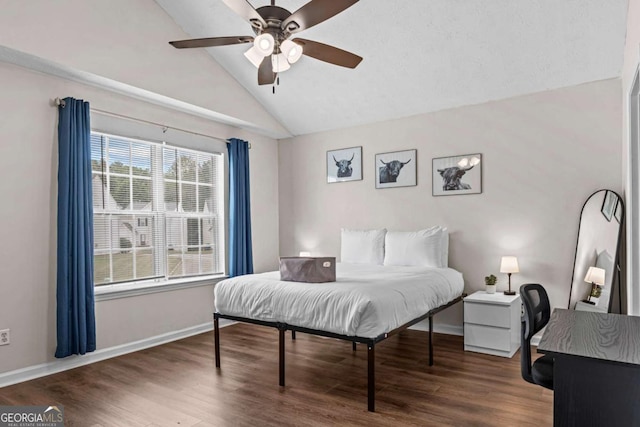 26 Springbottom Dr, Lawrenceville, GA 30046 - bedroom with vaulted ceiling, wood finished floors, baseboards, and ceiling fan